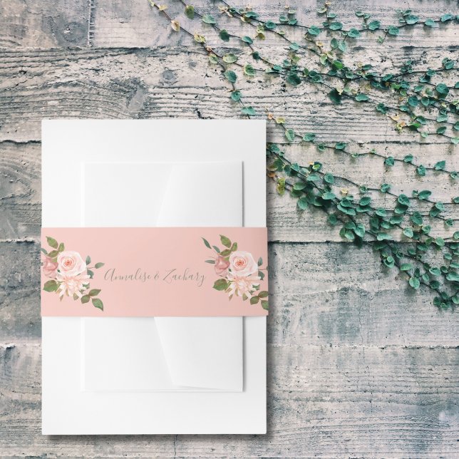 Blush Pink & Sage Green Floral Wedding Einladungsbanderole (Von Creator hochgeladen)
