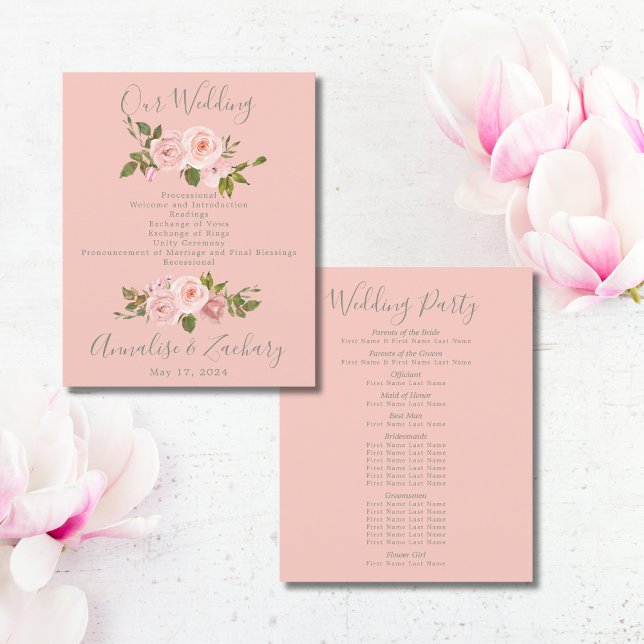 Blush Pink & Sage Green Floral Wedding Programm (Von Creator hochgeladen)
