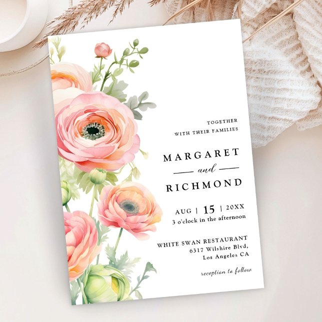 Blush Pink & Sage Green Ranunculus Blumenzehen Einladung (Von Creator hochgeladen)