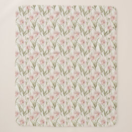 Blush Pink & Sage Orchid Flowers Sherpa Blanket Sherpadecke