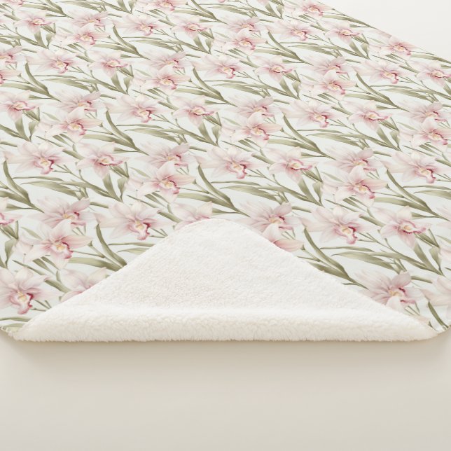 Blush Pink & Sage Orchid Flowers Sherpa Blanket Sherpadecke (3/4)