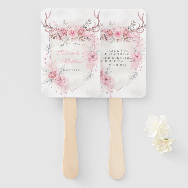 Blush Pink Sage Peony Deer Antlers Wedding Fächer (Vorne und Hinten)