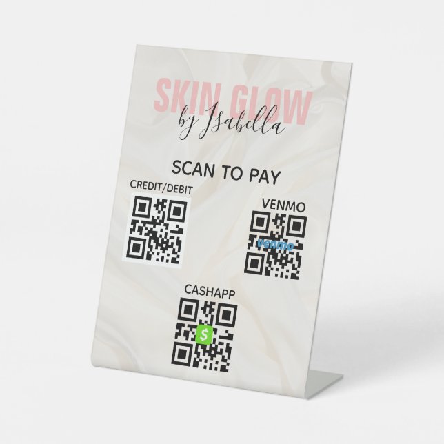 Blush Pink Salon QR Code Scan to Pay Sockelschild (Vorderseite)