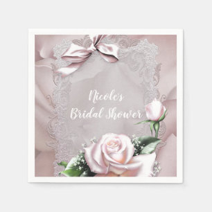 Blush Pink Satin Bow & Rose Romantische Blume Serviette