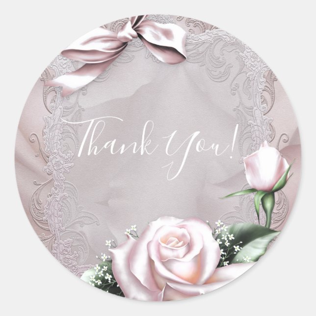 Blush Pink Satin Bow & Rose Romantische Gastgesche Runder Aufkleber (Vorderseite)