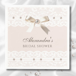 Blush Pink Satin Bow White Lace Brautparty Serviette