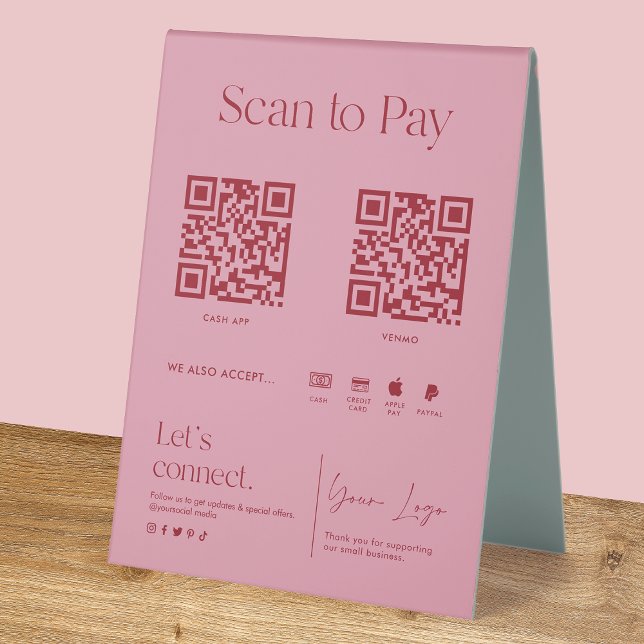 Blush Pink Scan to Pay Tischaufsteller (Von Creator hochgeladen)
