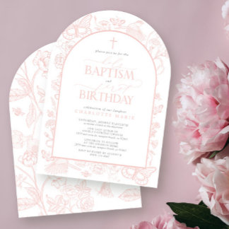 Blush Pink Schmetterlinge Heilige Taufe & 1. Gebur Einladung
