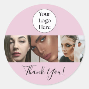 Blush Pink Schrift Logo Foto Lash Studio Danke Runder Aufkleber