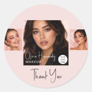 Blush Pink Schrift Logo Foto Make-up Danke Runder Aufkleber