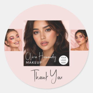 Blush Pink Schrift Logo Foto Make-up Danke Runder Aufkleber