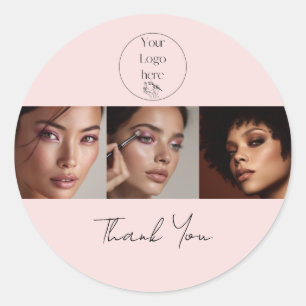 Blush Pink Schrift Logo Foto Make-up Danke Runder Aufkleber