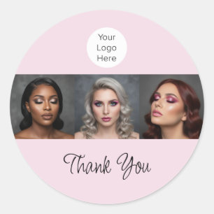 Blush Pink Schrift Logo Foto Make-up Danke Runder Aufkleber