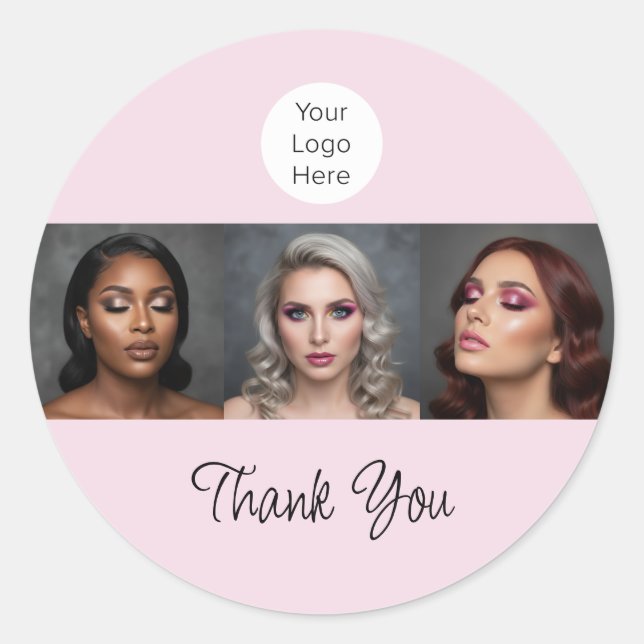 Blush Pink Schrift Logo Foto Make-up Danke Runder Aufkleber (Vorderseite)