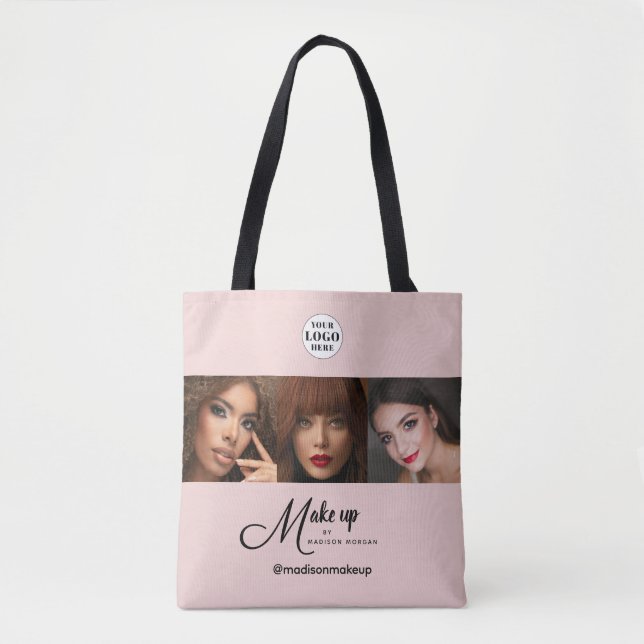 Blush Pink Schrift Logo Foto Makeup Studio Tasche (Vorderseite)