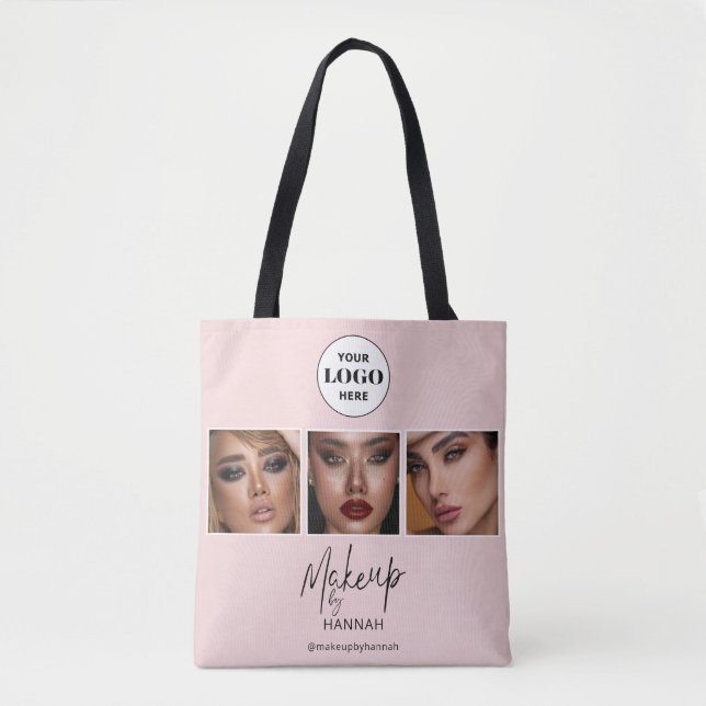 Blush Pink Schrift Logo Foto Makeup Studio Tasche (Vorderseite)