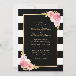 Blush Pink Schwarz-weiß Streifen Hochzeit Einladung