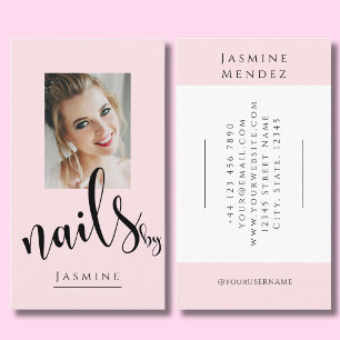 Blush Pink Schwarze Schrift Foto Nägel Spezialisti Visitenkarte