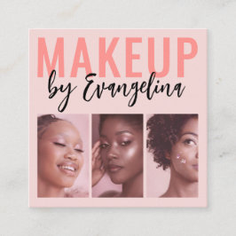 Blush Pink Script 3 Photo Makeup Quadratische Visitenkarte