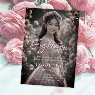 Blush Pink Script Achtzehn Foto 18. Geburtstag Einladung
