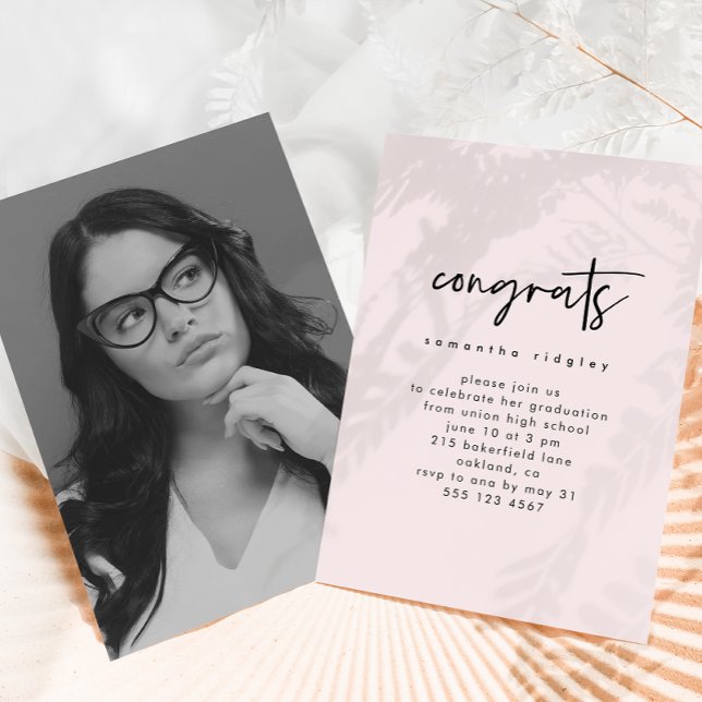 Blush Pink Script Foto Graduation Party Einladung (Von Creator hochgeladen)