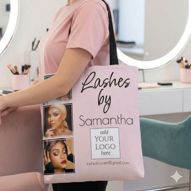 Blush Pink Script Logo 3 Foto Wimpern Tech Busines Tasche (Von Creator hochgeladen)