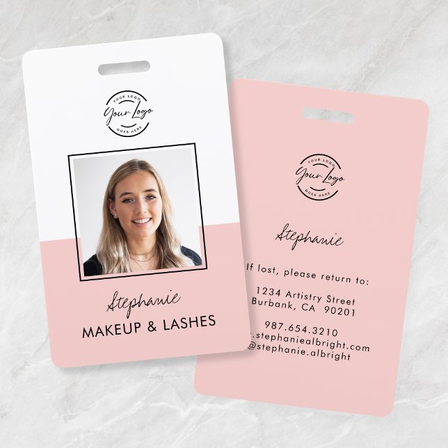 Blush Pink Script Logo Employee Photo ID Makeup Ausweis (Von Creator hochgeladen)