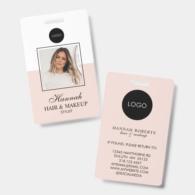 Blush Pink Script Logo Hair Photo Makeup Ausweis (Front & Back)