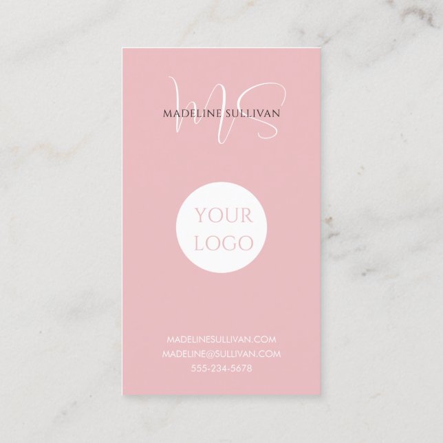 Blush Pink Script Logo Modern Visitenkarte (Rückseite)