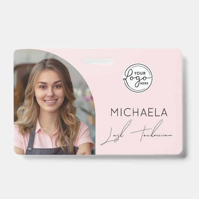 Blush Pink Script Logo Photo Lash Technician Ausweis (Vorderseite)
