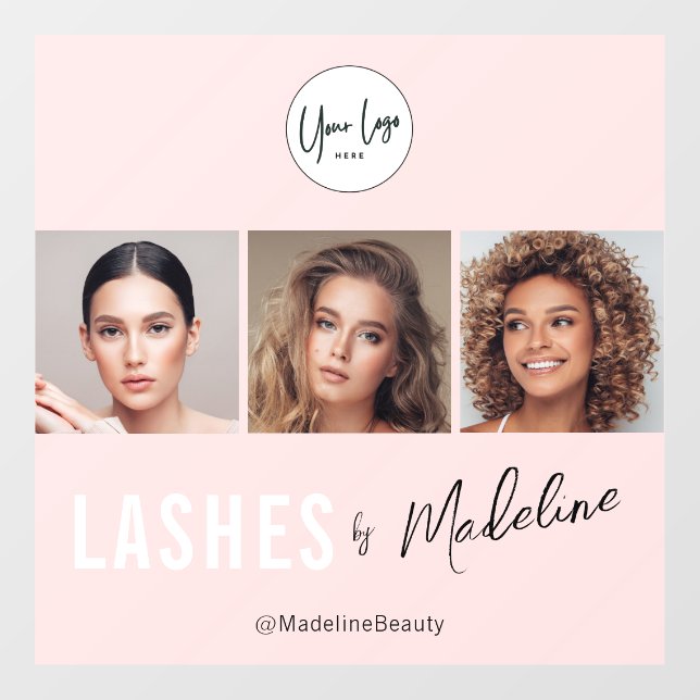 Blush Pink Script Logo Photo Lashes Studio Fensteraufkleber (Blatt)