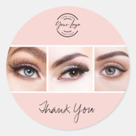 Blush Pink Script Logo Photo Lashes Thank You Runder Aufkleber