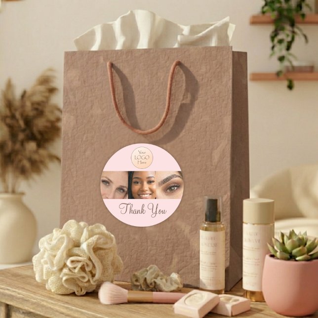 Blush Pink Script Logo Photo Lashes Thank You  Runder Aufkleber (Von Creator hochgeladen)