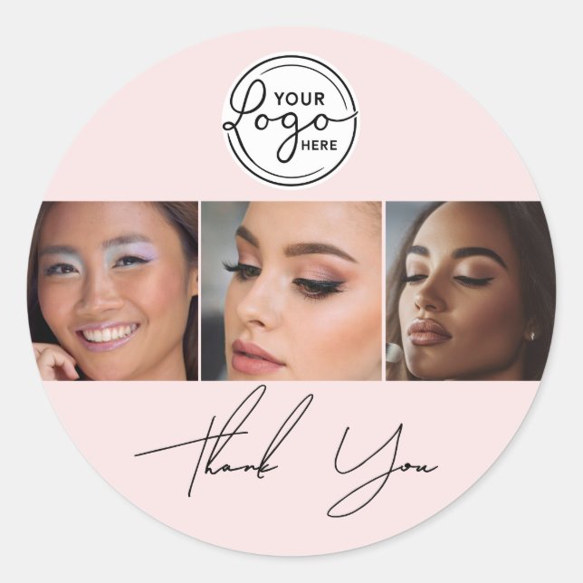 Blush Pink Script Logo Photo Lashes Thank You  Runder Aufkleber (Vorderseite)