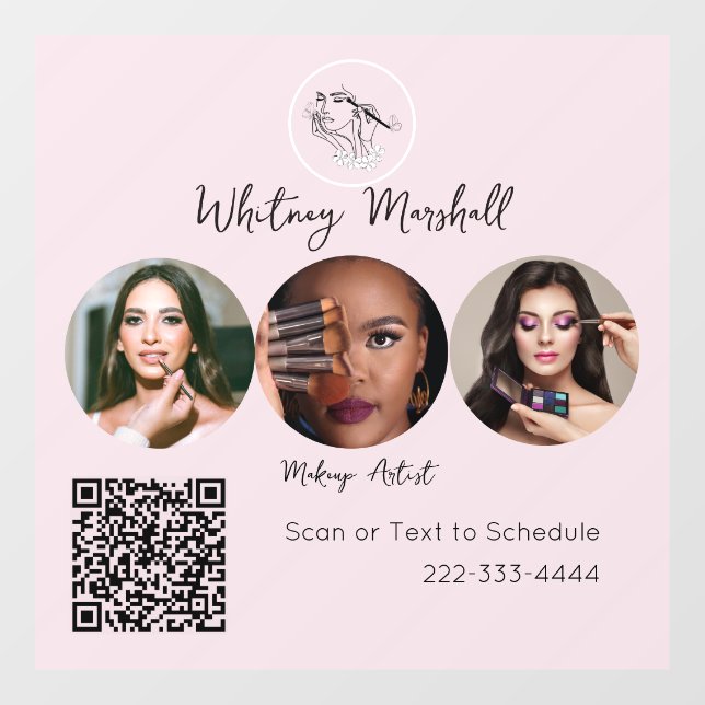 Blush Pink Script Logo Photo Makeup Artist Fensteraufkleber (Blatt)