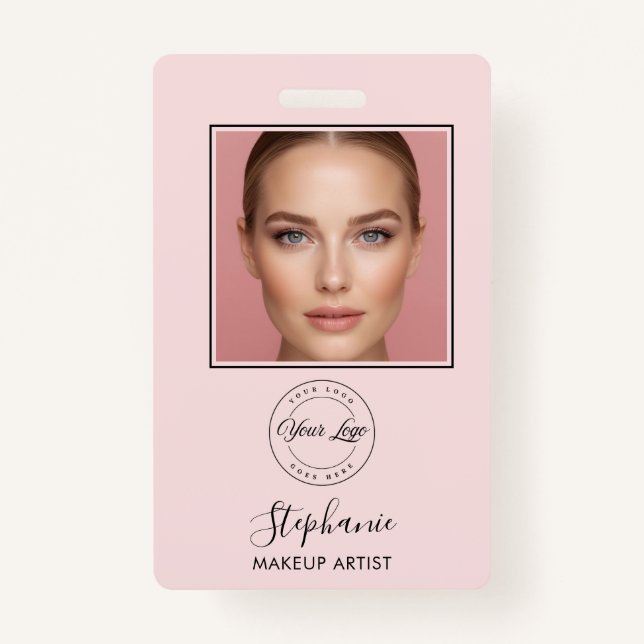 Blush Pink Script Logo Photo Makeup Ausweis (Vorderseite)