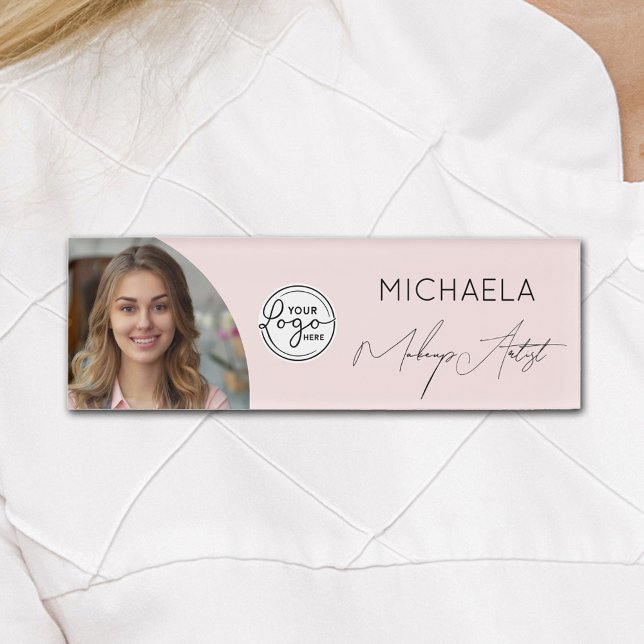 Blush Pink Script Logo Photo Makeup Namenschild (Von Creator hochgeladen)