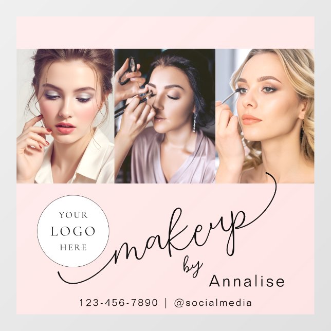 Blush Pink Script Logo Photo Makeup Studio Fensteraufkleber (Blatt)