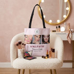 Blush Pink Script Logo Photo Makeup Studio Tasche<br><div class="desc">Makeup Studio Swag Bag - Blush Pink Black Script Font Your Logo Here 3 Photo Makeup Business Customer loyalty bag with name and social media handle.</div>