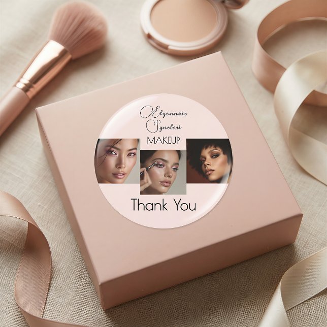 Blush Pink Script Logo Photo Makeup Thank You Clas Runder Aufkleber (Von Creator hochgeladen)