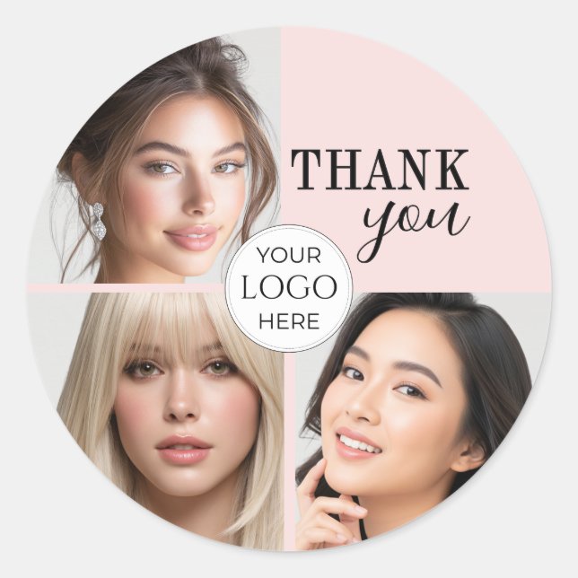 Blush Pink Script Logo Photo Makeup Thank You Runder Aufkleber (Vorderseite)