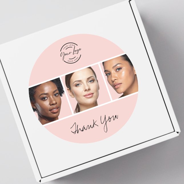 Blush Pink Script Logo Photo Makeup Thank You Runder Aufkleber (Von Creator hochgeladen)