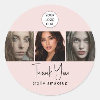 Blush Pink Script Logo Photo Makeup Thank You Runder Aufkleber