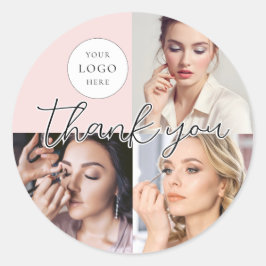 Blush Pink Script Logo Photo Makeup Thank You Runder Aufkleber