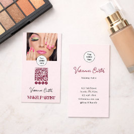 Blush Pink Script Logo QR Code Photo Makeup Visitenkarte