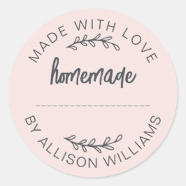 Blush Pink Script Made With Love Homemade Food Jar Runder Aufkleber