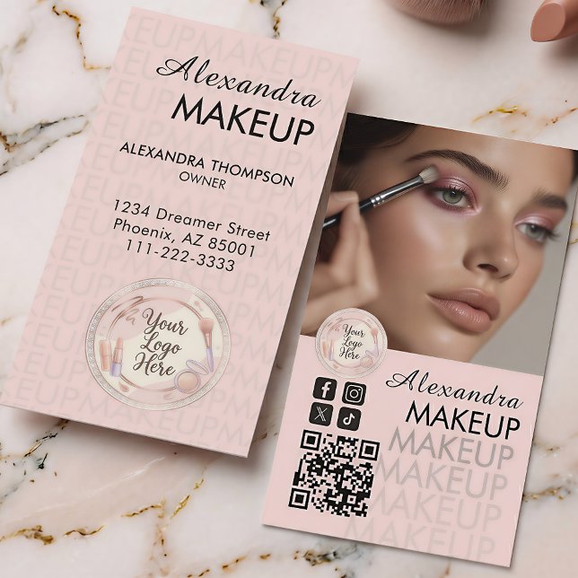 Blush Pink Script QR Code Photo Makeup Visitenkarte (Von Creator hochgeladen)