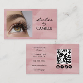 Blush Pink Script Social Icon QR Code Photo Lash Visitenkarte