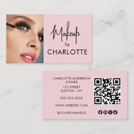 Blush Pink Script Social Icon QR Code Photo Makeup Visitenkarte