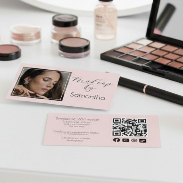 Blush Pink Script Social Icon QR Code Photo Makeup Visitenkarte (Von Creator hochgeladen)